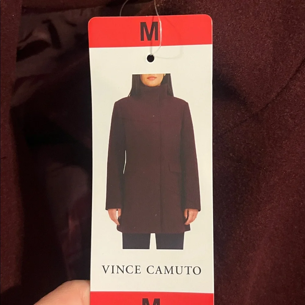 Vince Camuto Women’s Faux Wool Deep Burgundy Pea Coat Medium NEW - Picture 8 of 11